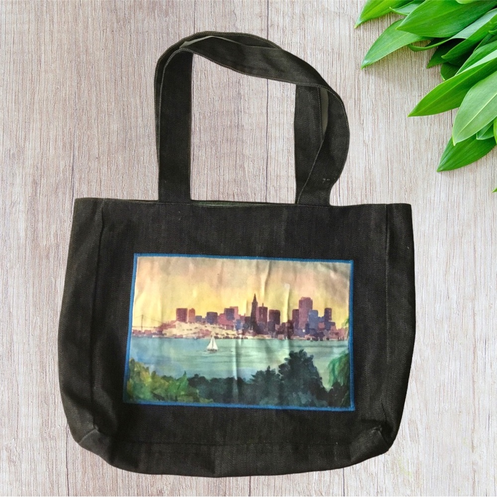 Appliquéd Denim Tote Bag Purse Pamela Ross Cottagecore boho